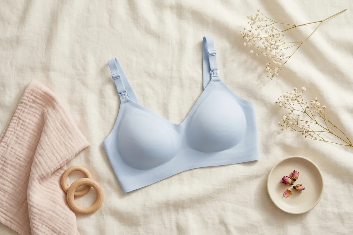 Flat-lay of seamless wireless nursing bras